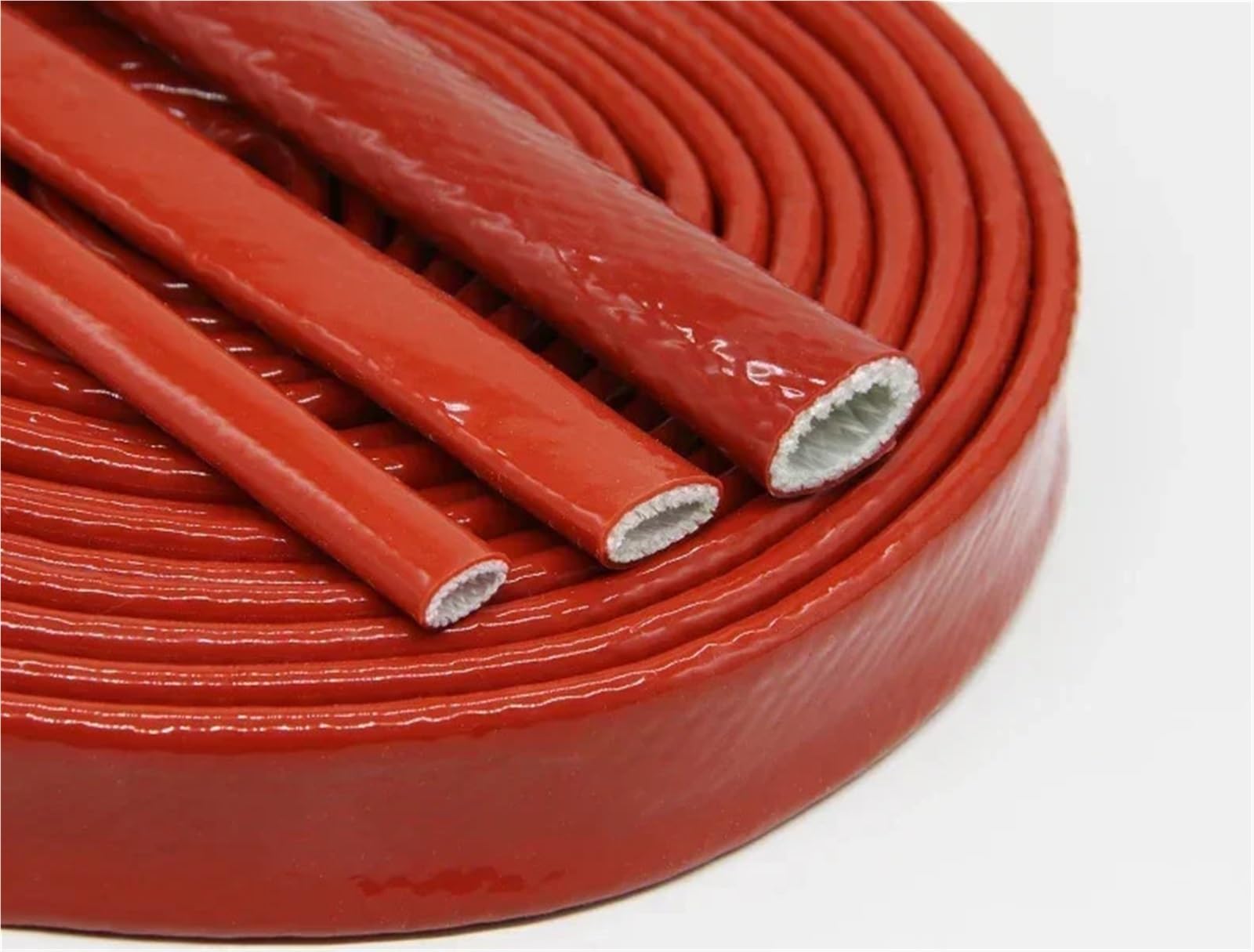 Geflochtener Kabelmantel 5m Fiberglass Tube Coated Glass Fiber Braided Fireproof Sleeve Fire Retardant Case Cable Sleeving Kabelschlauch SelbstschließEnd(Red,4mm,5 Meters)