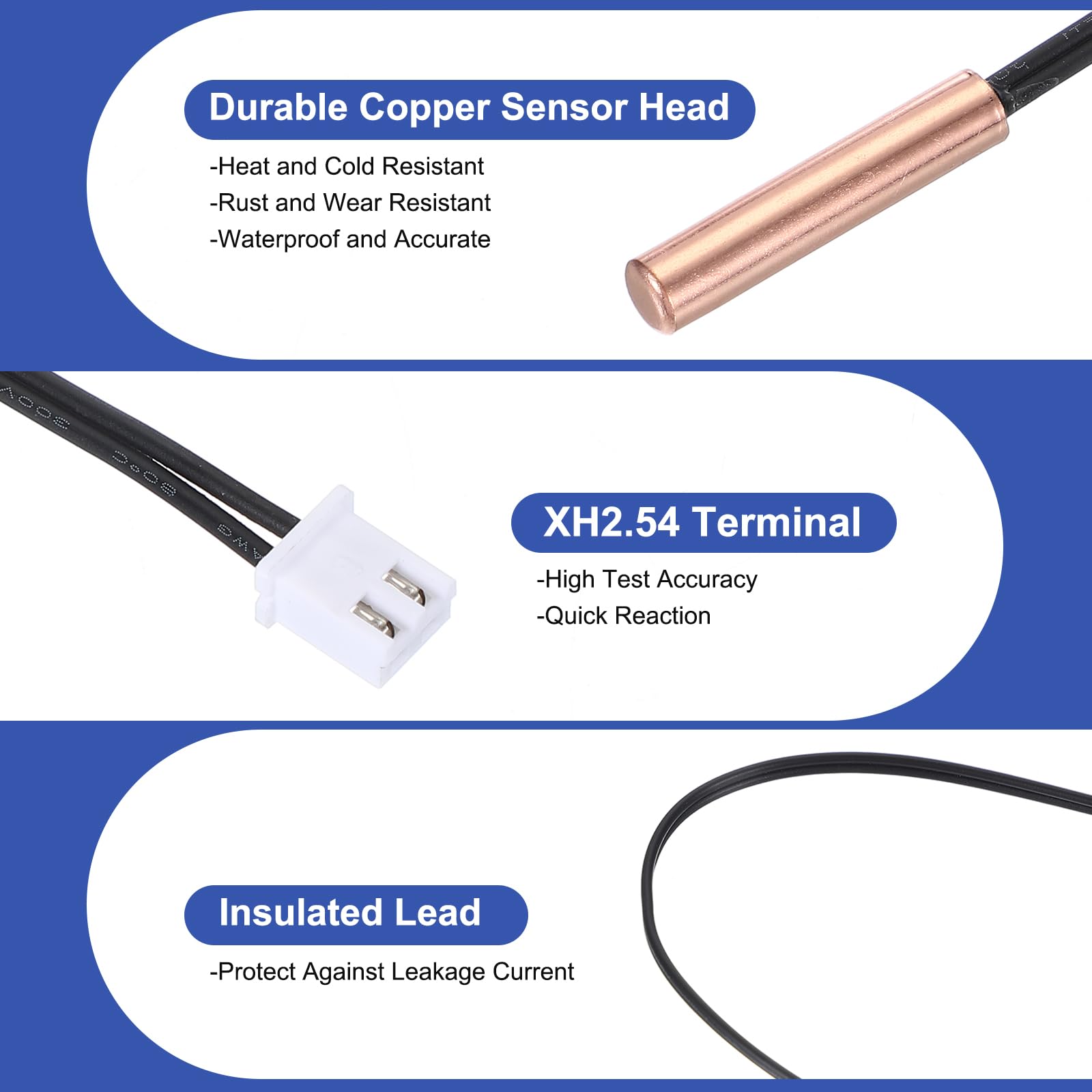 PATIKIL NTC Temperatursensor 10K – 2 Stück, 1 M, Wasserdicht, Epoxygekapselt, 1% Toleranz