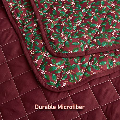Image of CHIXIN Christmas Oversized Bedspread King Size, Santa Claus Pattern Bedding Quilt, Rustic Lodge Plaid Patchwork Coverlet Set, Lightweight & Soft Microfiber, 3 Piece, King /Cal King