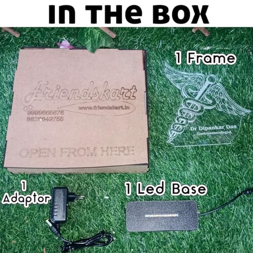 Image of PRINTKART Doctors Name and Designation, Personalised LED Doctors Name Gifts, 3D Illusion Lamp Gift for Doctor, Laser Cut, (Material:- Acrylic Transparent, Size:- 6 x 4 Inches) (Dentist-2)