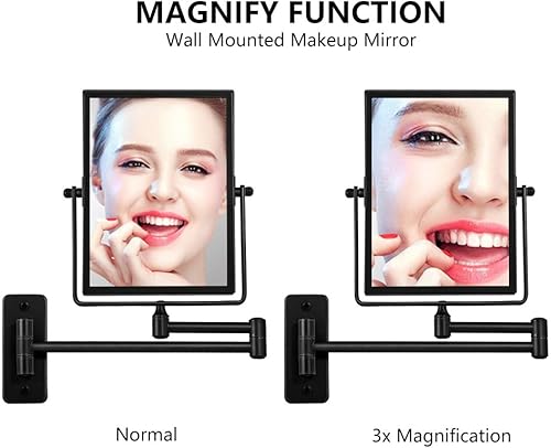 Miniatura 3 de QiMH Espejo de pared con aumento 3X, rectangular de 8 x 6 pulgadas con brazo extensible | Espejo giratorio de doble cara para afeitado y tocador de