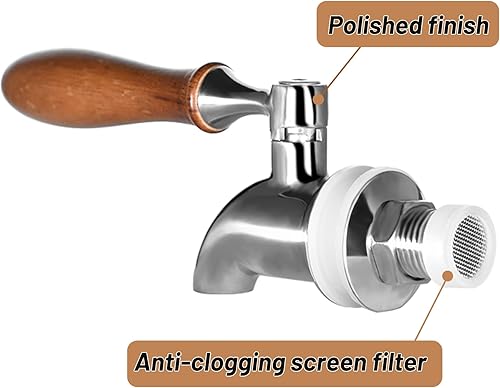 Miniatura 5 de Paquete de 2 dispensadores de bebidas de acero inoxidable para tarros de vidrio, jarra de agua, se adapta a apertura de 5/8 pulgadas, acabado