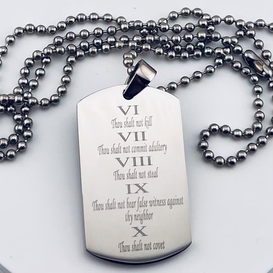 10 TEN COMMANDMENTS SOLID THICK STAINLESS STEEL BALL CHAIN SHINE PRAYER NECKLACE DOG TAG PENDANT2