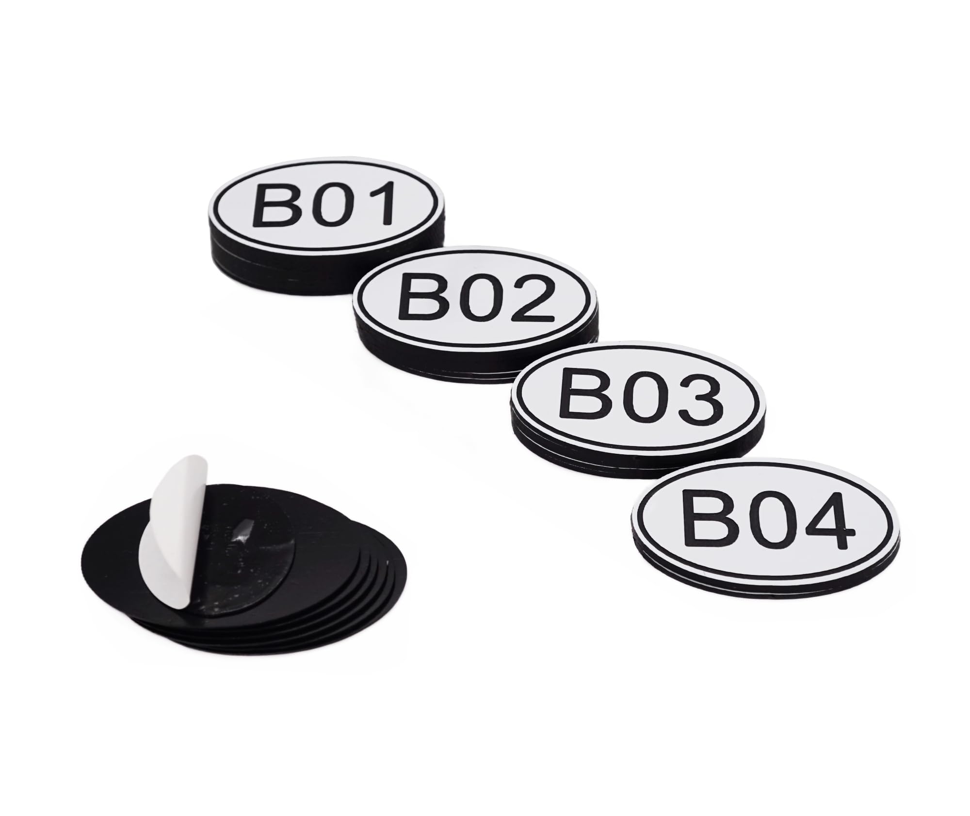 NanTun 50 Pack White Oval Locker Tags Table Numbers - 30mm x 50mm ABS Plastic Engraved Numbers - B01 to B50