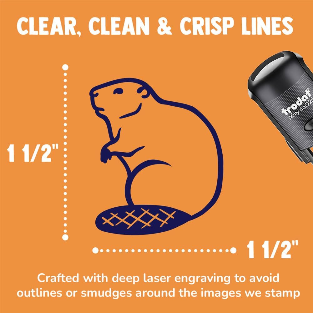 Beaver Sitting Self-Inking Rubber Stamp Ink Stamper for Stamping Crafting Planners - 1-1/2 Inch Large - Red Ink
