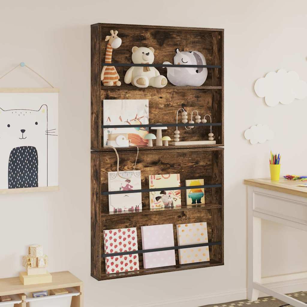Générique Regał ścienny na czasopisma 2 szt., drewno inżynieryjne wędzony dąb 80 x 12 x 70 cm, nowoczesny design z regulowanymi półkami do przechowywania czasopism i broszur