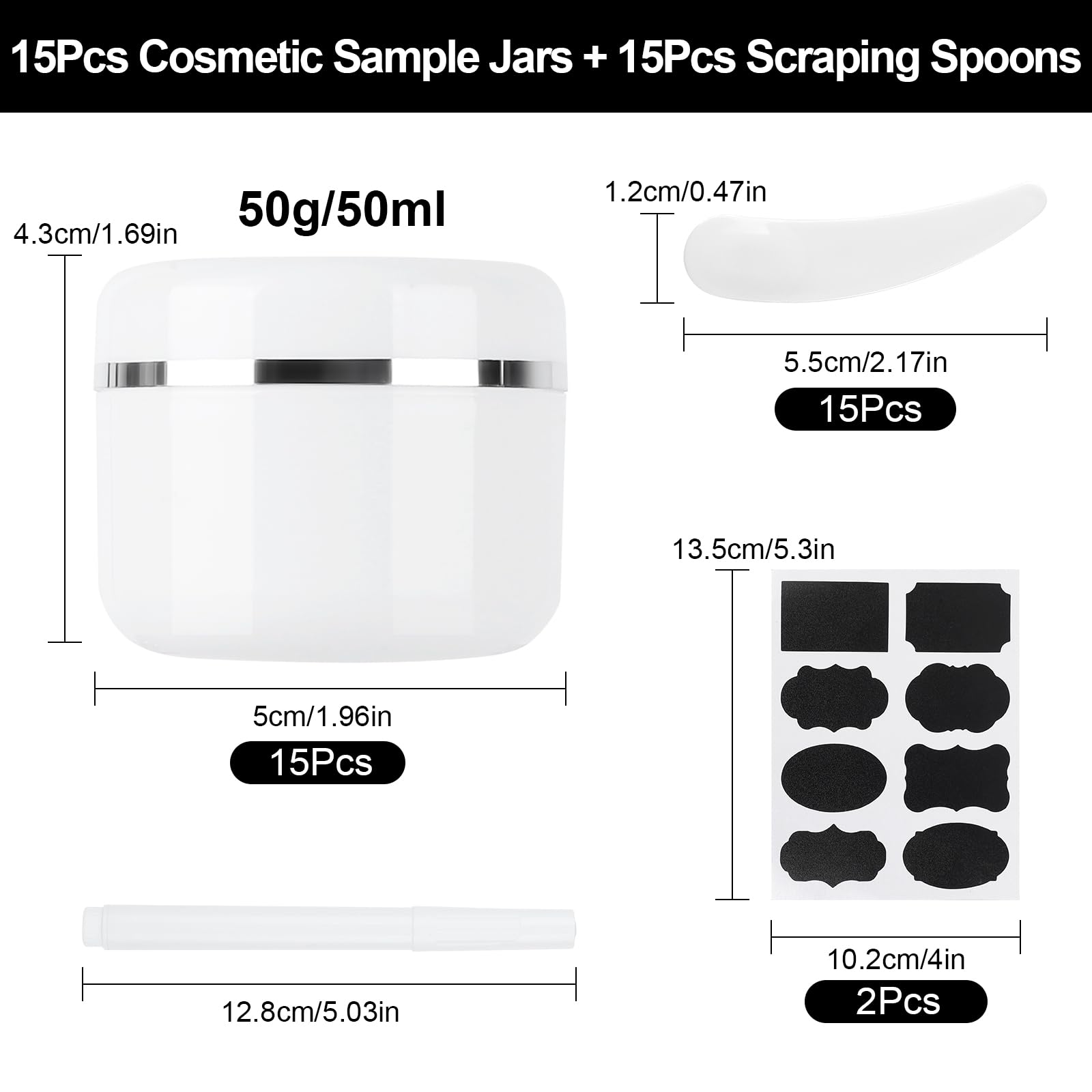 MirraSwit 15 Pcs 50ml Cosmetic Sample Jars, Plastic Refillable Travel Pots, Cosmetic Pots with Lids - Image 2