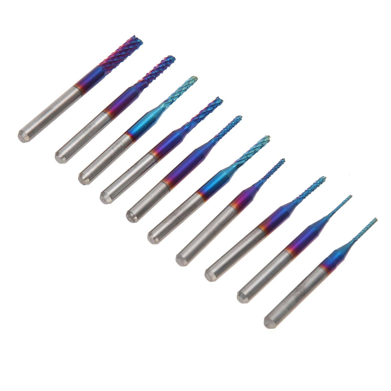 Nano Blue Coat End Mill CNC Router Bits, 10 pièces fraise en spirale acier tungstène tige 1/8" haute précision gravure fraisage 0,8-3,0 mm