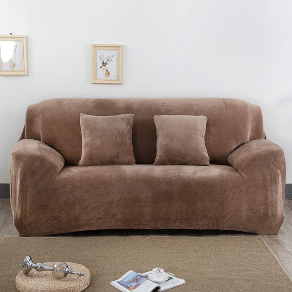 Housse de canapé élastique en peluche contre l'usure du fauteuil, stretch marron 1 place