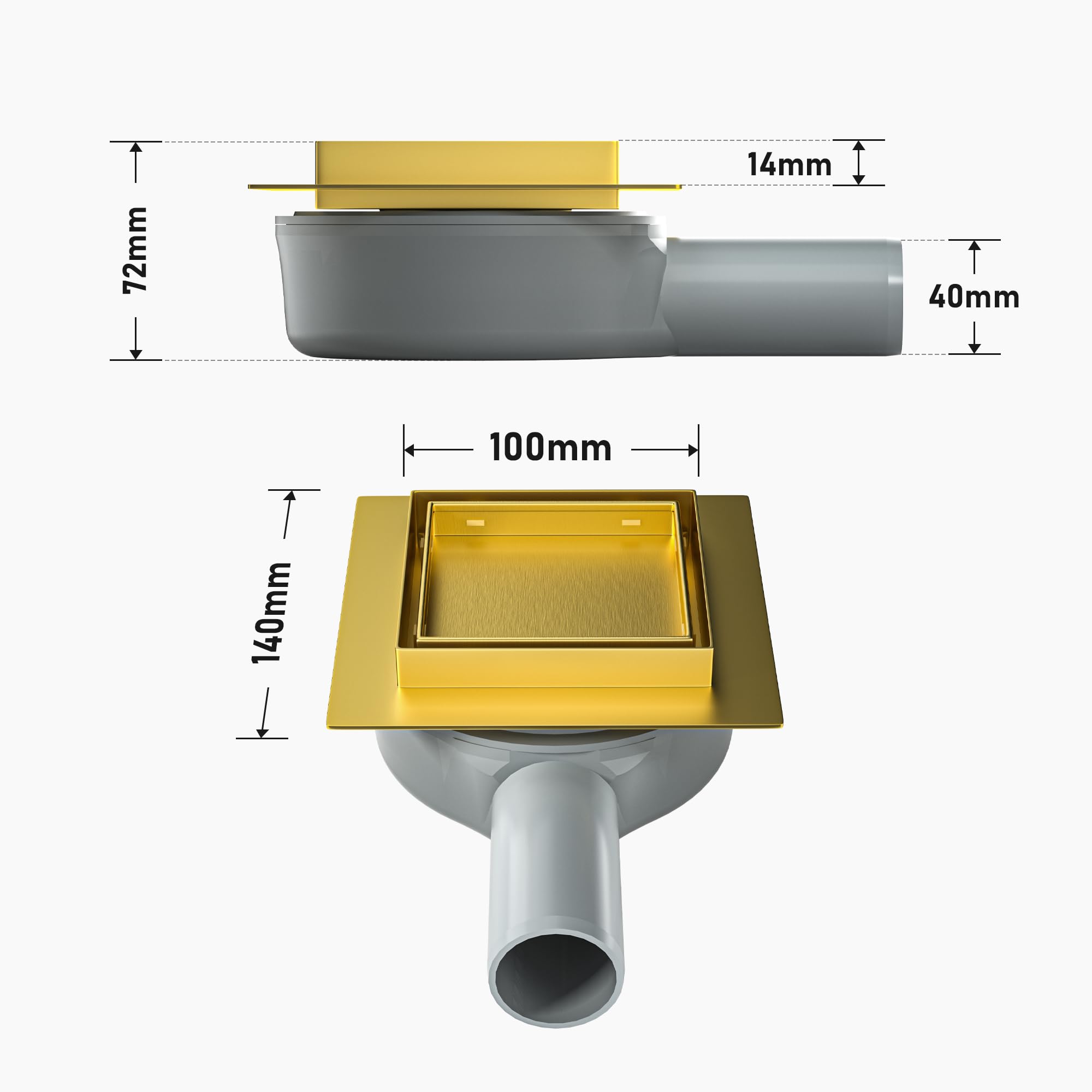 Bernkot Caniveau de Douche carré 15 x 15 cm, Siphon à 360° avec Anti
