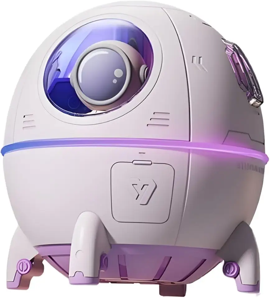 Mini umidificador portátil, adorável umidificador astronauta em cápsula espacial de mesa com luz colorida de LED, silencioso, adequado para quarto e escritório