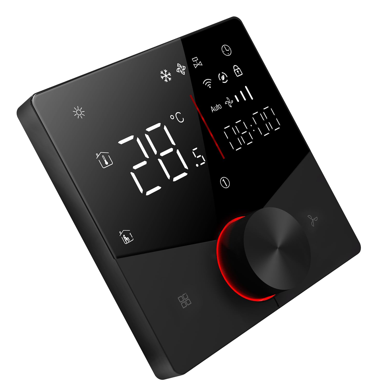 SIXRUN Termostat Wi-Fi Cyfrowy Wyświetlacz Dotykowy z Programowalnymi Funkcjami dla 2-rurowego Klimatyzatora 24 V DC i ustawień 5–35 Stopni Celsjusza (BLACK)