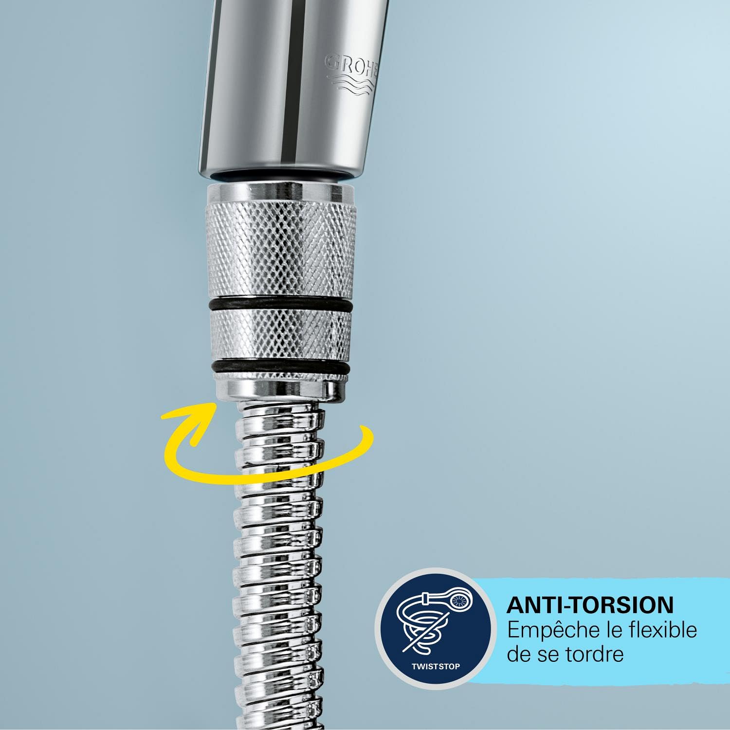 GROHE Flexible tuyau de douche salle de bains VitalioFlex métallique TwistStop 1750mm, anti-pliures, finition brillante, raccord fileté universel 1/2", chromé, 22100000 (Import Allemagne)