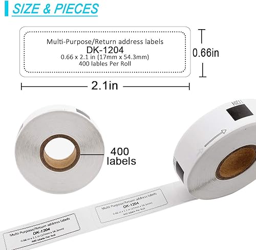 Miniatura 9 de Label KINGDOM Compatible con Brother DK-1204 (0.66 x 2.1 pulgadas) Etiqueta troquelada para QL-800, papel blanco multipropósitodirección de retorno