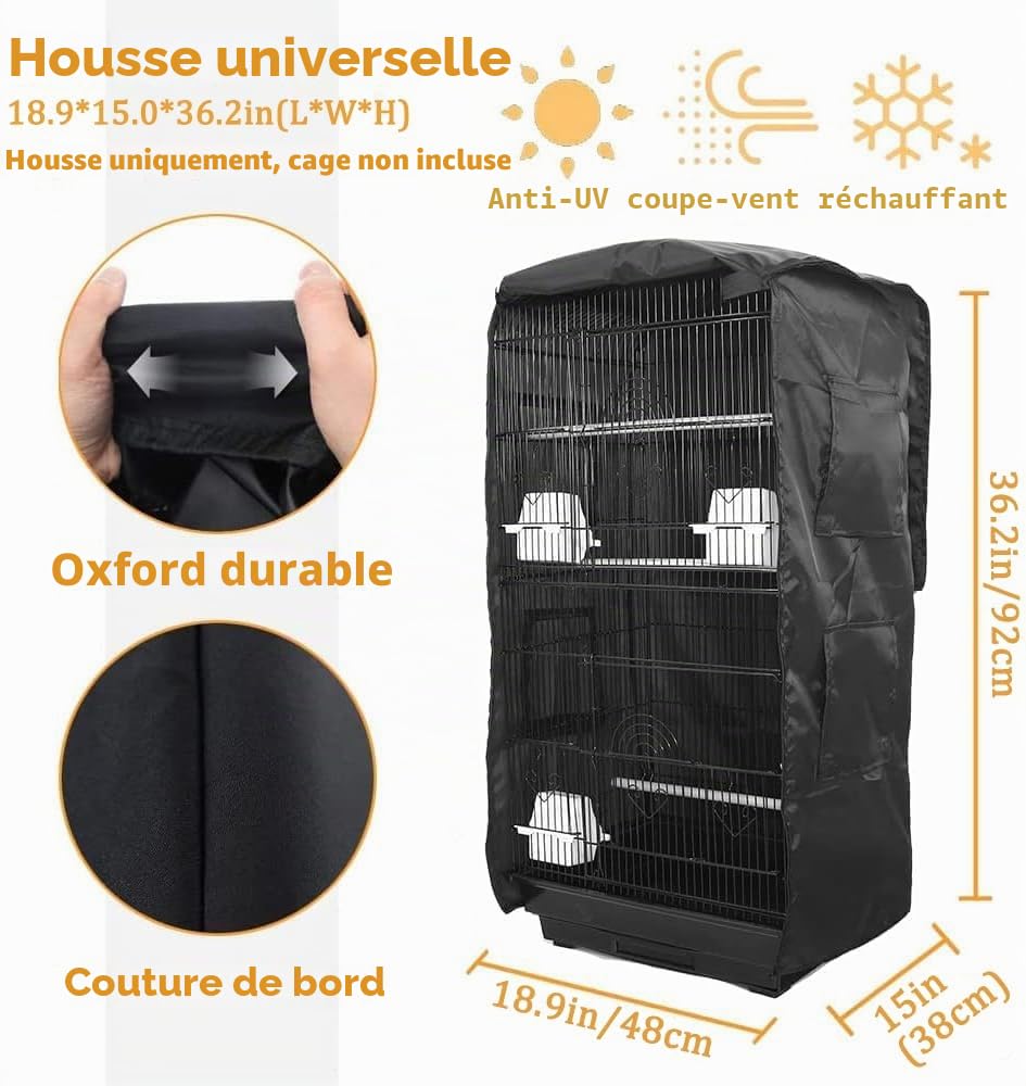 ASOCEA Housse de Cage à Oiseaux Extra Large Good Night - Housse Universelle occultante pour perruches, perruches, aras, Conures carrées - Noir