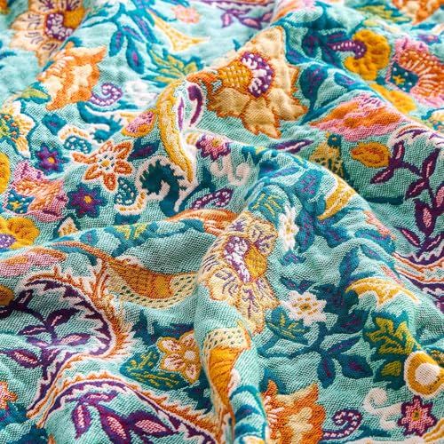 Image of XIBLC Boho Blanket Throw Quilt, 100% Cotton Soft Light Weight Throw Blankets for Summer, 60 inchx80 inch Farmhouse Flower Decorative Blankets, All Season Rustic Reversible Bohemian Throw Quilt