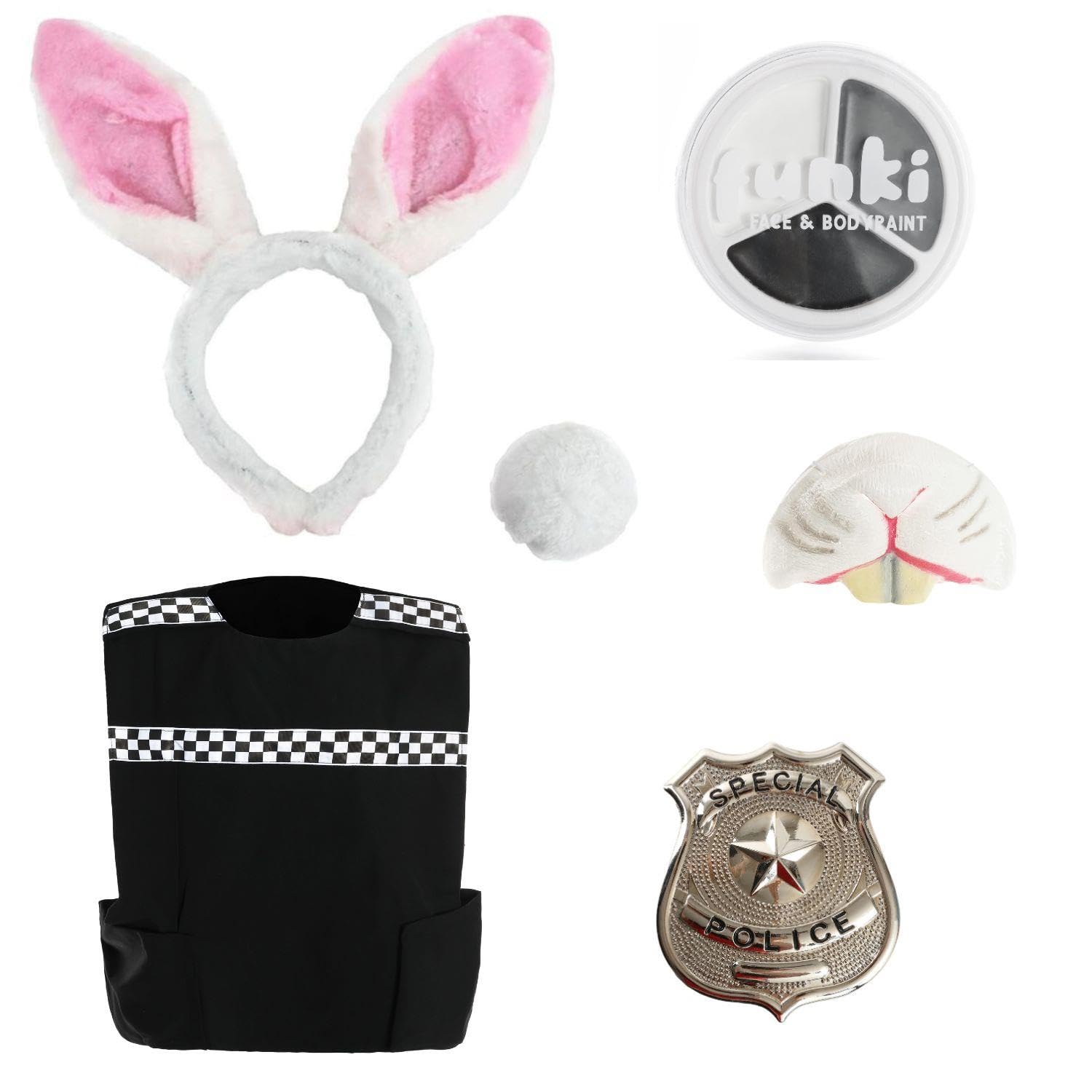 Kids City Bunny Police Officer Costume – Large Size Girls Animal Cop Fancy Dress Outfit – Role Play Costume for Book Week, Halloween, Parties & Dress-Up Fun