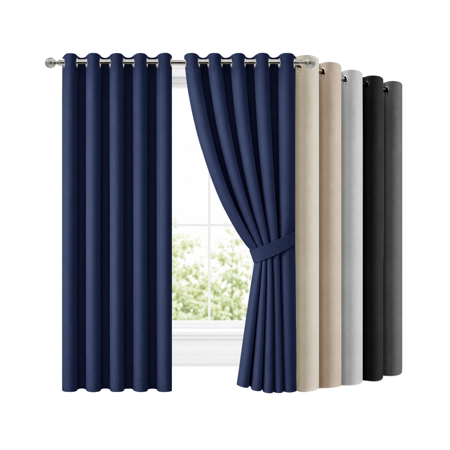 Hafaa Blackout Curtains for Bedroom 66x84 Inch Eyelet Navy Curtains for Living Room Super Soft Thermal Curtain and Drapes 2 Panels with Tiebacks