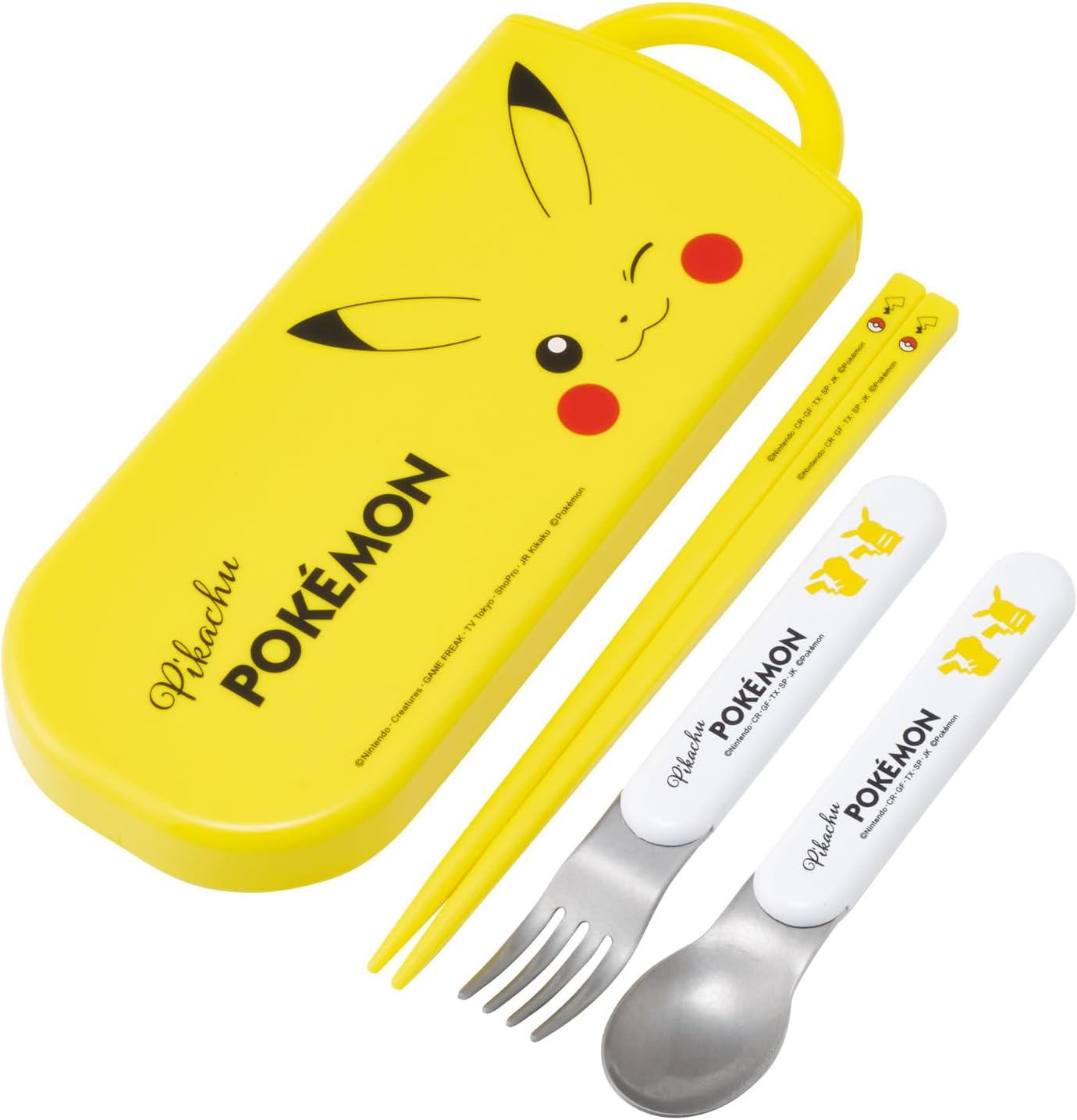 Skater TACC2-A Children's Trio Set Chopsticks, Spoon, Fork, 6.5 inches (16.5 cm), Pokemon Pikachu Face, 25 Boys & Girls