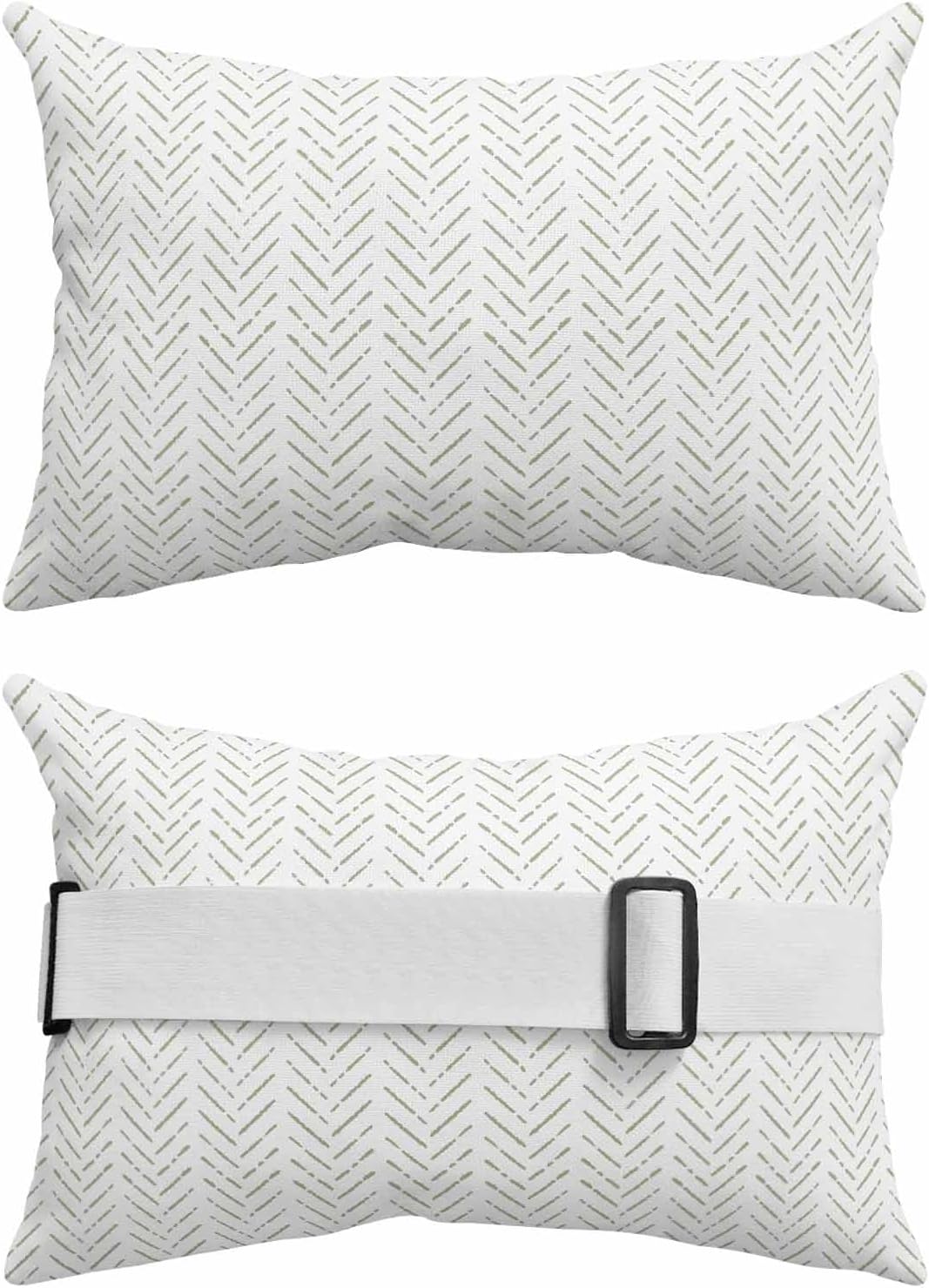 Outdoor Lumbar Pillows with Strap & Insert Sage Green Stripes Recliner Head Pillow Pack of 2 Modern Art Lines Waterproof Headrest Patio Lounge Chair Pillows for Beach Pool Office Chaise Chair 11x16