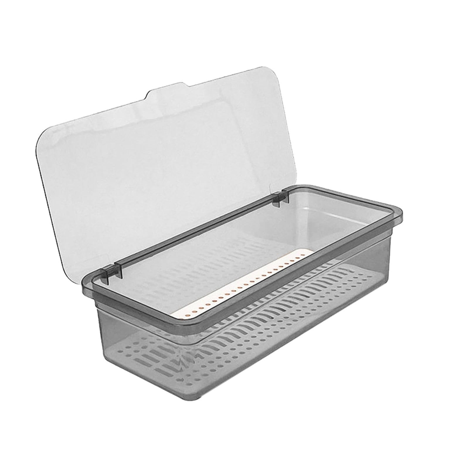 Flatware Tray with Lid and Drainer, Grey Plastic Cutlery Organiser, 27.9x12.7x6.9 cm, Dust-proof Storage Container for Spoons Forks Knives Chopsticks-image-25