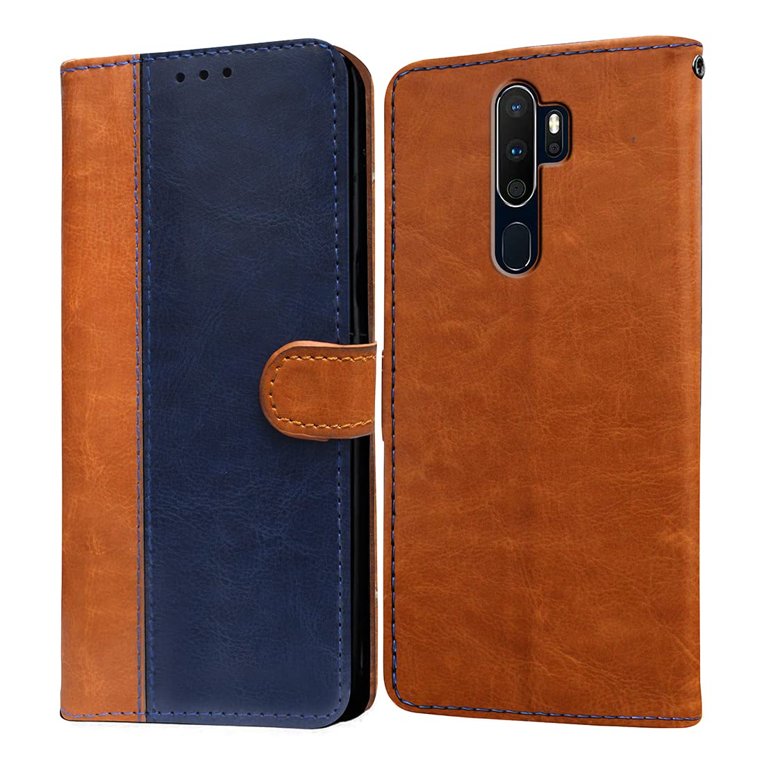 Casotec Flip Cover for Oppo A9 (2020) | Premium Leather Finish | Inbuilt Pockets & Stand | Flip Case for Oppo A9 (2020) (Camel and Blue) (B0B9YLPC7C) Amazon Price History, Amazon Price Tracker