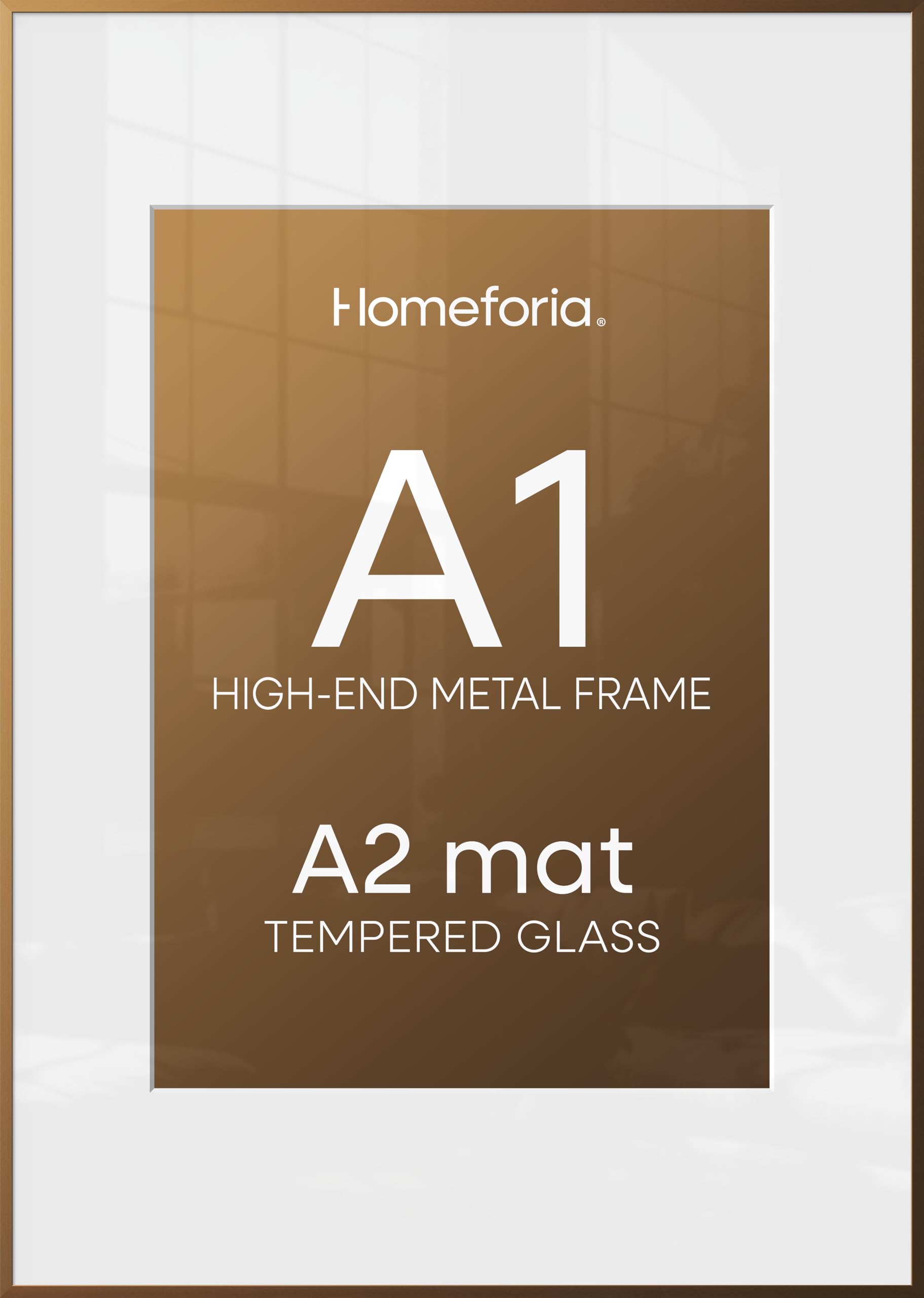 Homeforia A1 Bronze Poster Frame, High-End Metal, A2 Mat, Glass | High End Aluminum, Tempered Glass, Acid-Free A2 Removable Mat, A1 Edge-to-Edge Display, Wall Kit, Set Of 1