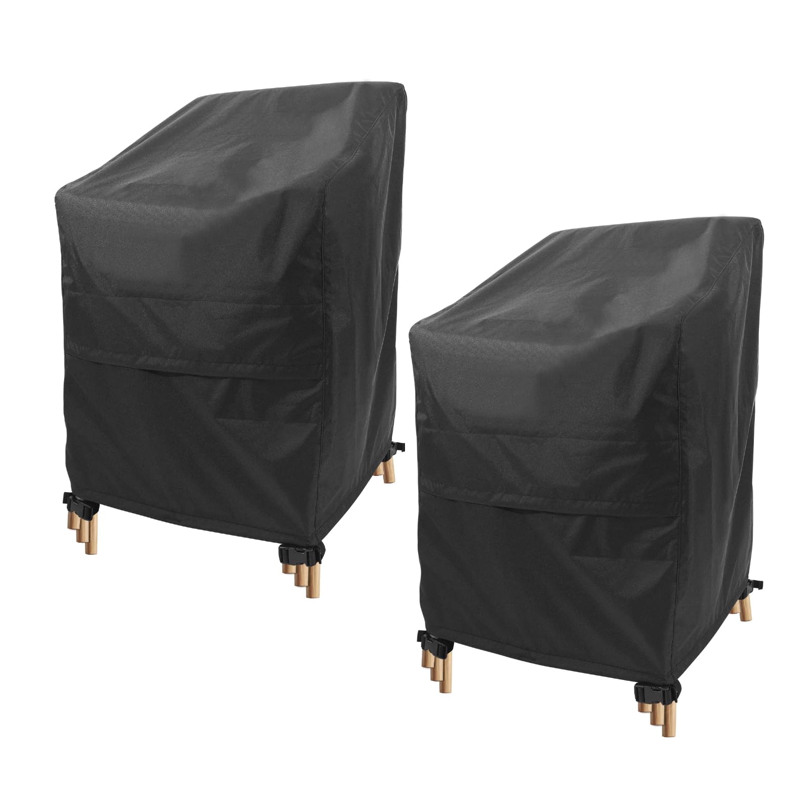 SUPERHOLD Stackable Chair Covers Outdoor Waterproof - 2 Pack Patio Chair Covers (25W x 25D x 47H inches, Black) Patio Furniture Covers with nonfading