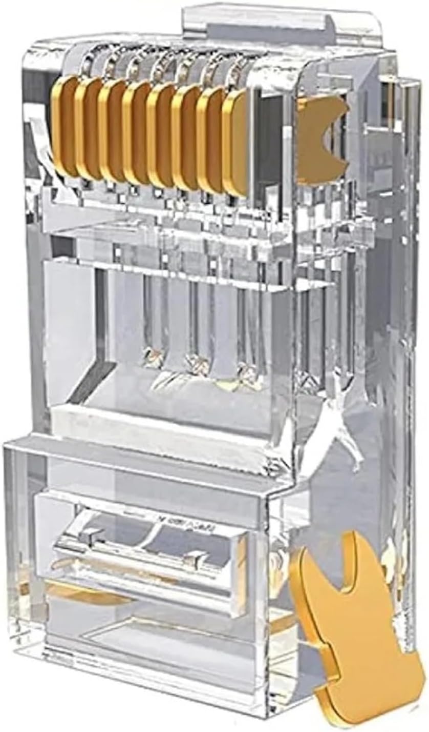 RJ45 Cat6 Cat6a Straight Connector Gold-Plated 8P8C Modular for 23AWG Twisted Pair and Standard Cable (Pack of 100)