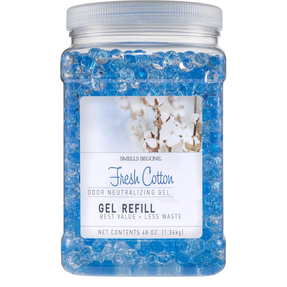 SMELLS BEGONE 48 oz Odor Eliminator Gel Refill - Air Freshener - Absorbs & Eliminates Odors in Bathrooms, Basements, Cars, Boats, RVs & Pet Areas - Made with Essential Oils - Fresh Cotton Scent