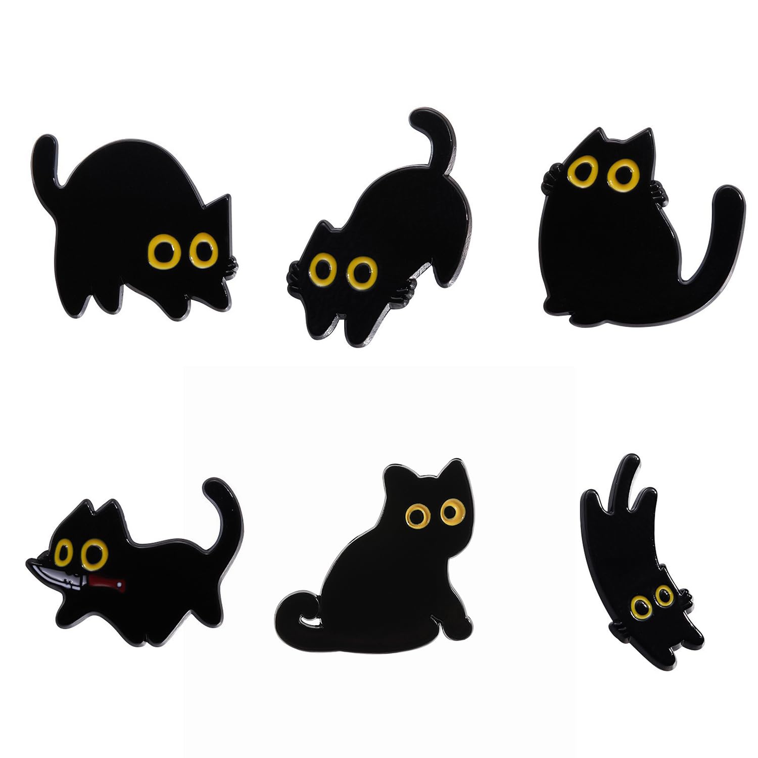 6 Lindas Insignias En Forma De Gatos Negros, Broches De Alfiler Sólidos, Decoración De Sombrero De Mochila, Colección De Animales De, Juego De Regalo Pequeño.