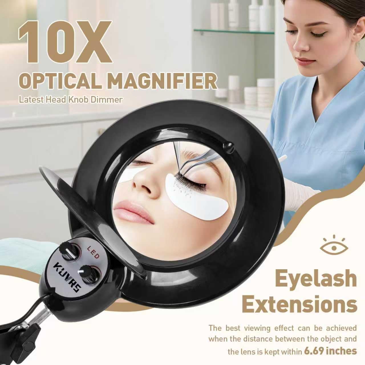 Mag Lamp for Estheticians Light, 10X Magnifying Floor Lamp with 5 Wheel Rolling Base, 2200 Lumens Infinite Warm-Cold Dimming LED Lighted Magnifier for Crafts Nail Knitting Sewing Tattoo Facial
