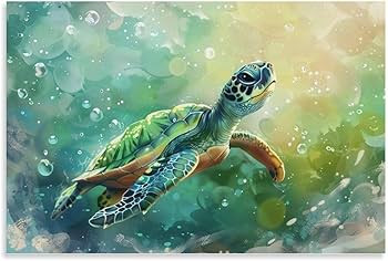 Amazon.co.jp: 絵画 海を泳ぐカメインテリア 絵画 動物写真撮影 超