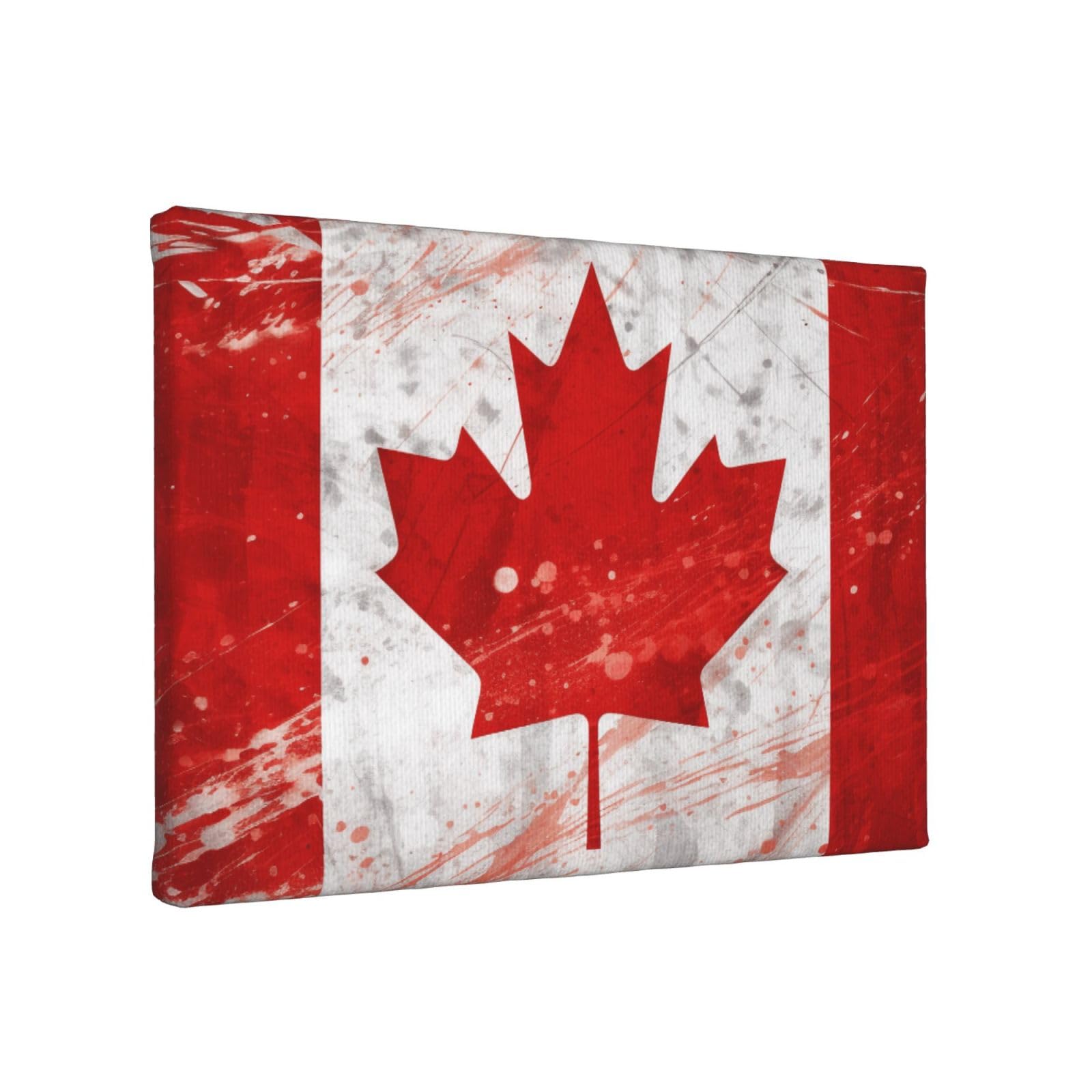 YKLJG Retro Canada Flag Printed Wall Art Canvas Painting 30x20 CM Wooden Framed Picture Painting Artwork Prints for Bedroom Kitchen Home Office Decor