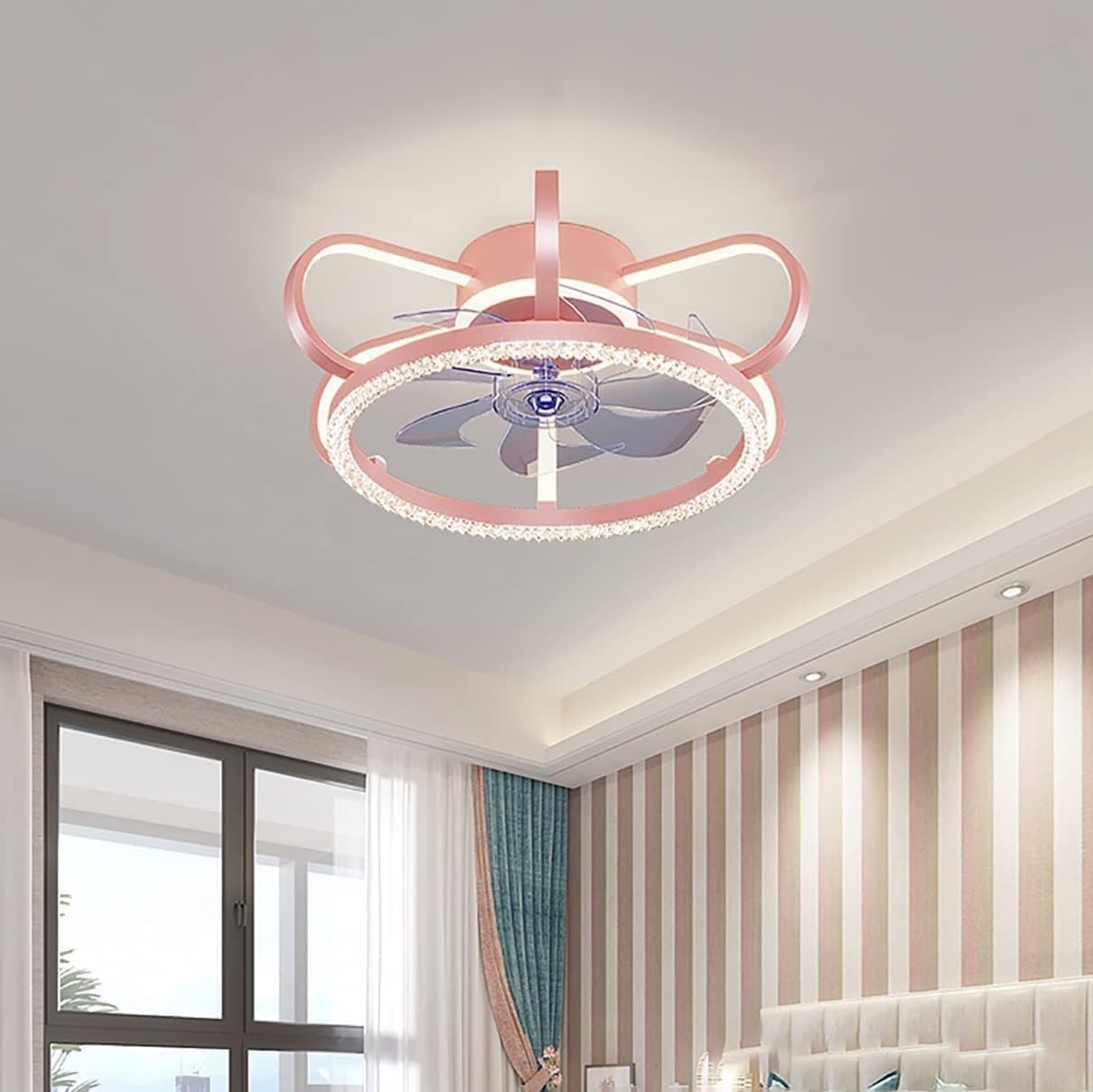HXYSXHJUO Ceiling Fan Light with Lights Remote Lamp Led Dimmable 3 Speed Pendant Silent Home Decoration(Color:Pink)