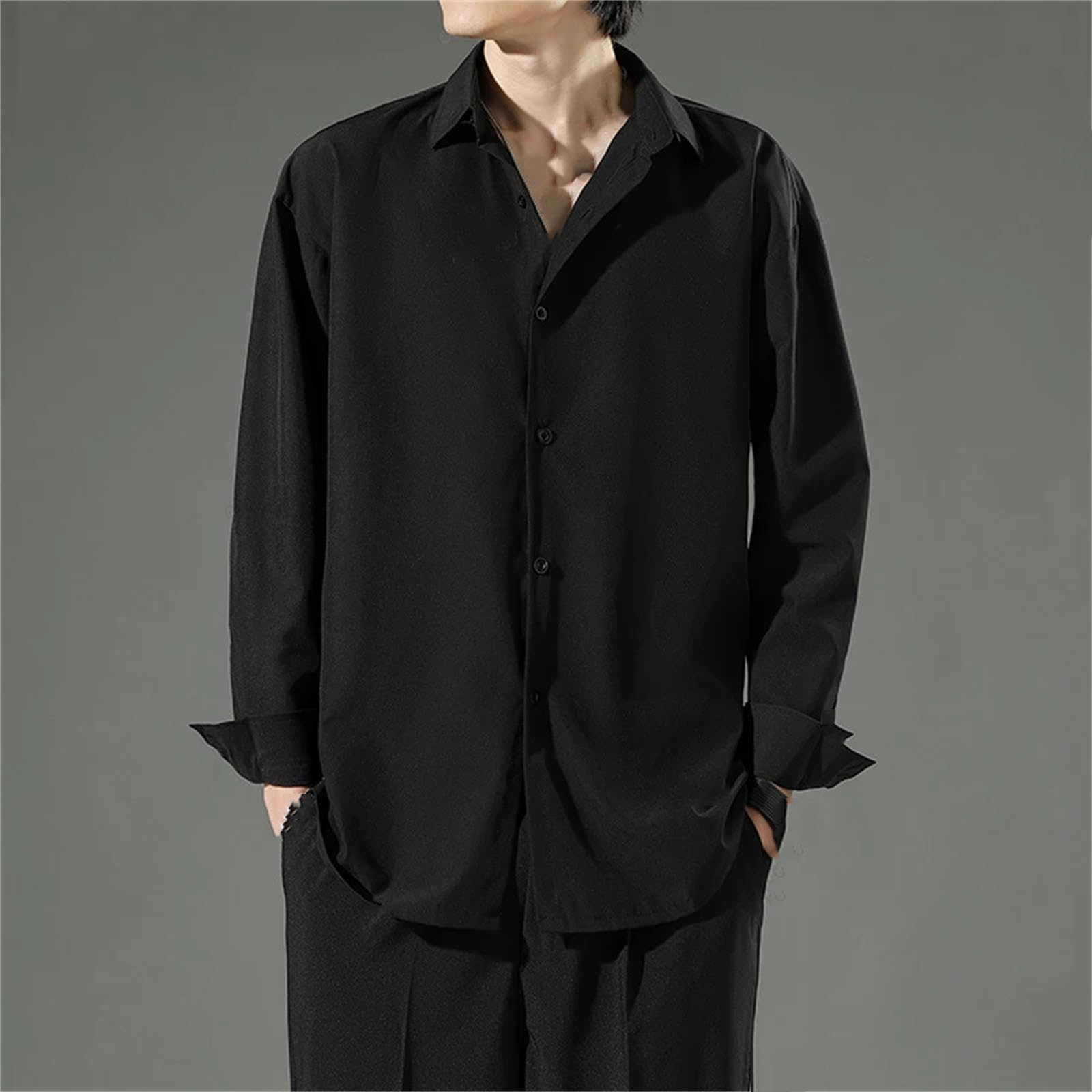 Primavera Affari Non Stiratura Nero Manica Lunga Camicia per gli Uomini Ice Silk Stile Coreano Casual Camicie Bianche Uomini di Grandi Dimensioni