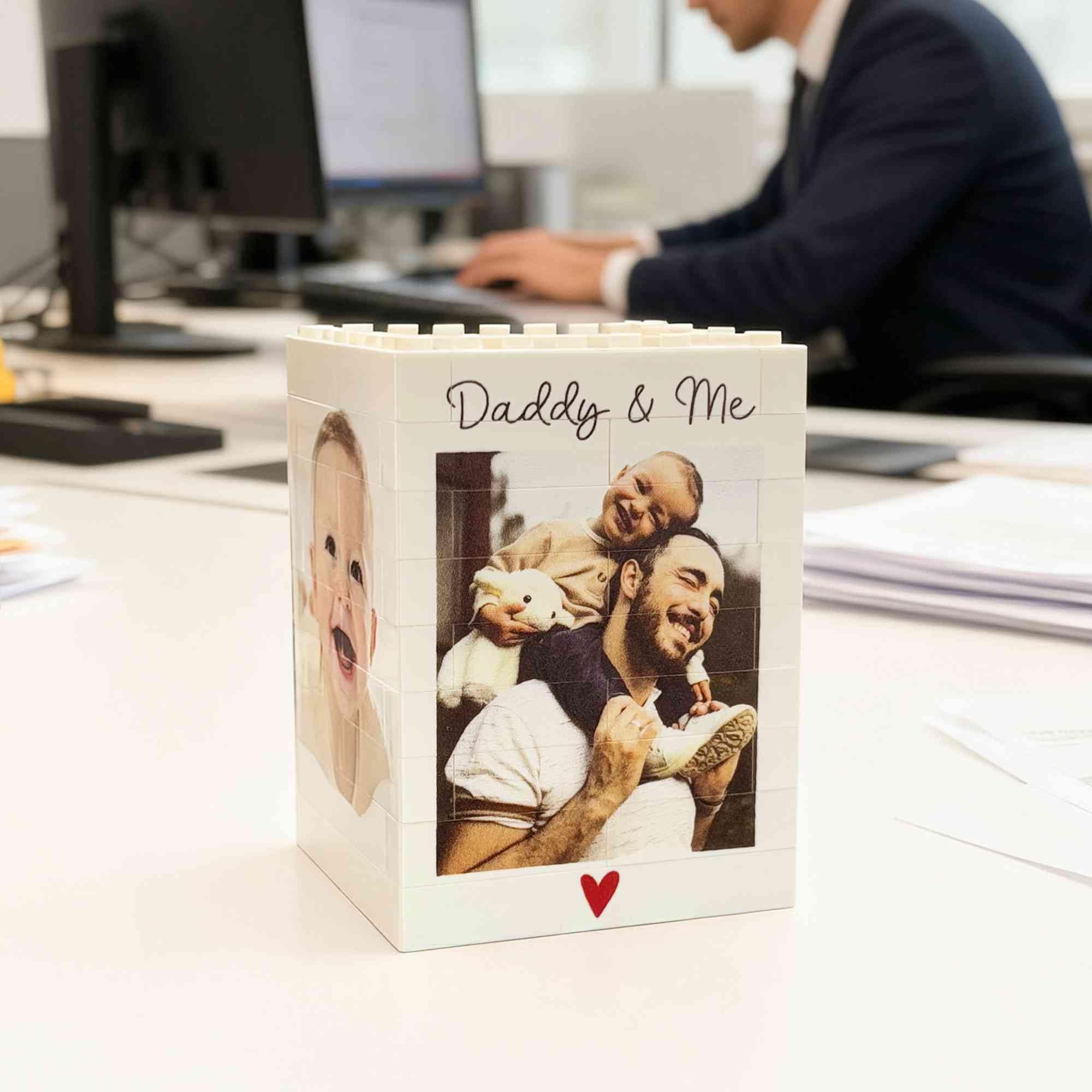 Porte-crayons personnalisé en briques avec photo, texte et images personnalisés - Organiseur de bureau créatif - Boîte à crayons - Fournitures de bureau à domicile - Cadeau pour homme, femme, papa