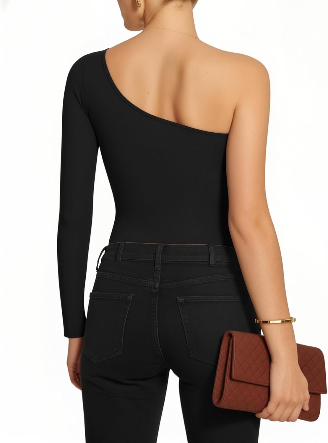 MANGOPOP Women's One Shoulder Tank Top Bodysuit Sexy Sleeveless Long Sleeve Backless Body Suits Off Shoulder Going Out Tops - Image 3