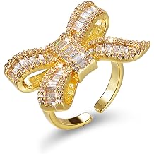 Sparkly Rhinestone Bow Rings for Women Adjustable Cocktail Statement Finge Ring Pave Crystal Bow Open Ring Promise Engagement Wedding Party Jewelry
