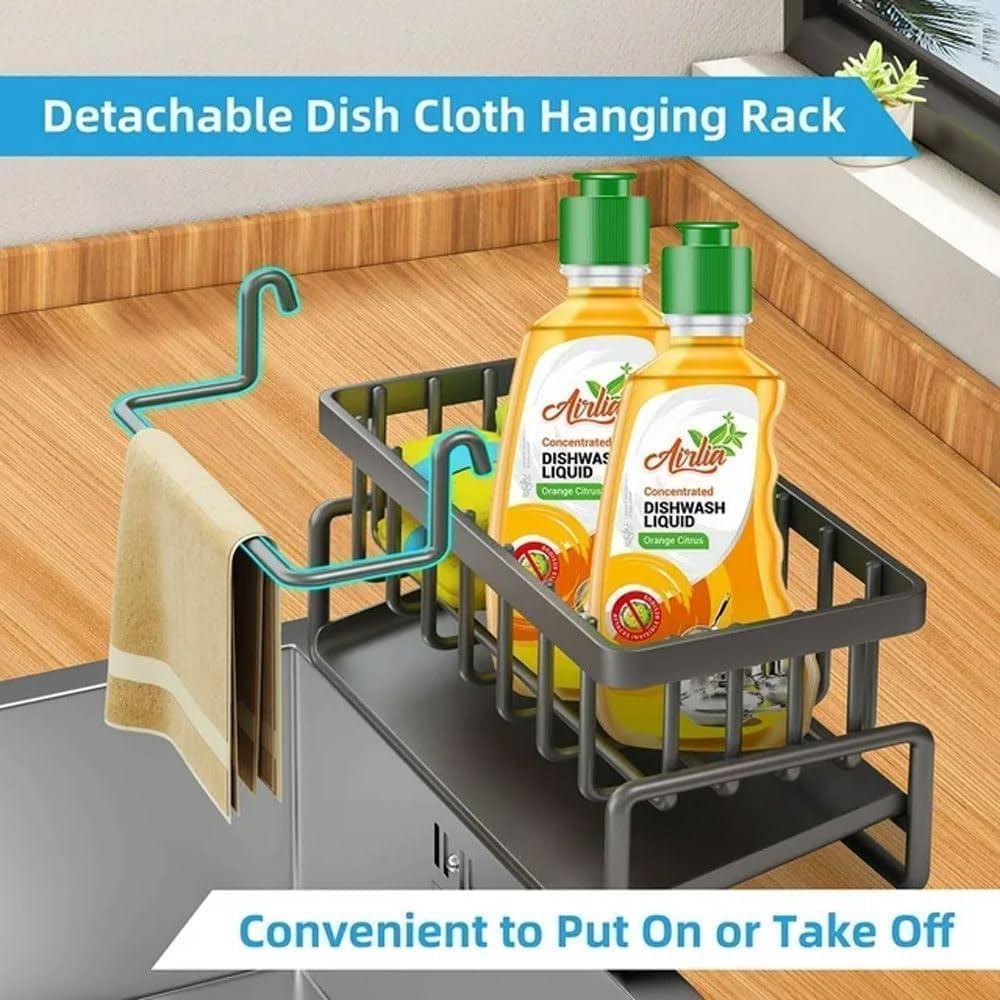 Cartxomy Metal Sink Organizer & Draining Rack,Sink Organiser,Sponge Holder, Kitchen Organiser, Slim with Dish Cloth Holder,Sink Organiser with Inclined Drain Tray 2