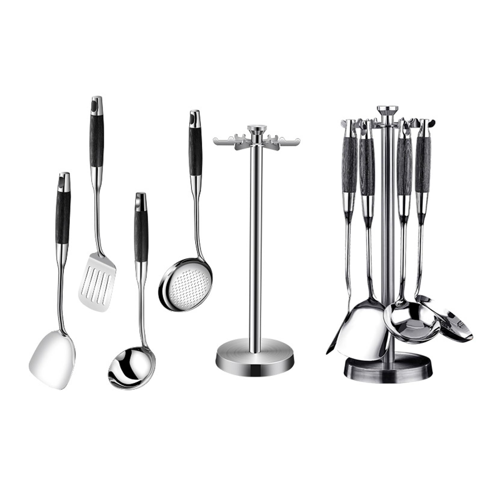 NGDFGR Kitchen Utensil Set,5 Pcs Stainless Steel Cooking Utensils With Rotating Holder Organizer,Kitchen Tools,