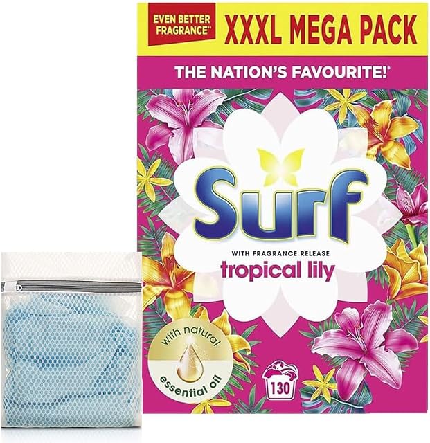 Direct Mart Surf Tropical Cleaning Fabric Washing Powder Biological Solution Tropical Lily Infused with Natural Essential Oil For Fresh and Clean Cold and Hot Washes - 130 Washes