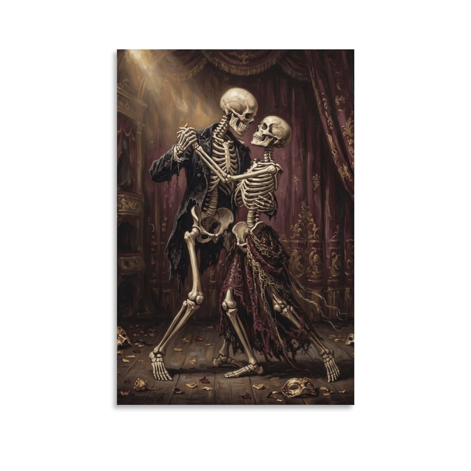 H3B8U2Y5 Dancing Skeleton Couple Ballroom Canvas Wall Art, Gothic Fantasy