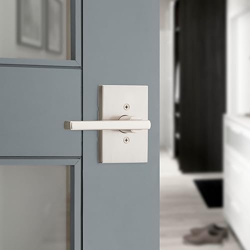 Miniatura 3 de Kwikset Halifax - Manija de puerta de privacidad para dormitorio y baño con microfibra, rosa rectangular en níquel satinado