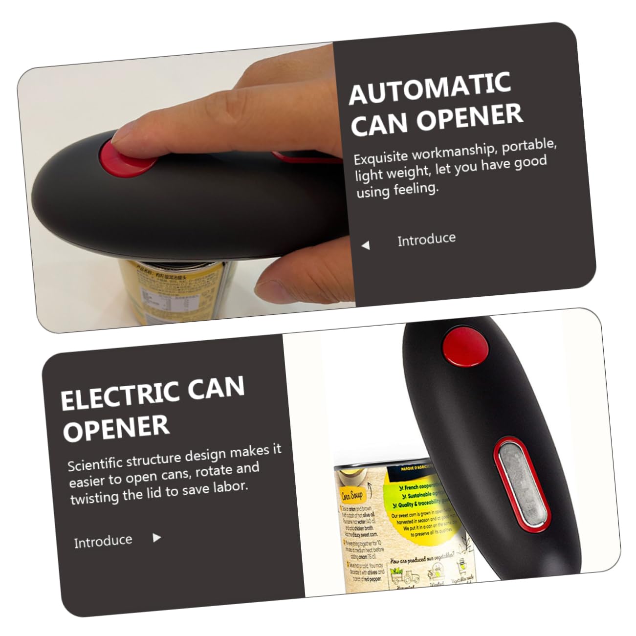 LABRIMP Abridor de Frascos y Abrelatas Eléctrico para Cocina, Apertura Automática, Ligero y Portátil, Acero Inoxidable y Abs, Uso Doméstico