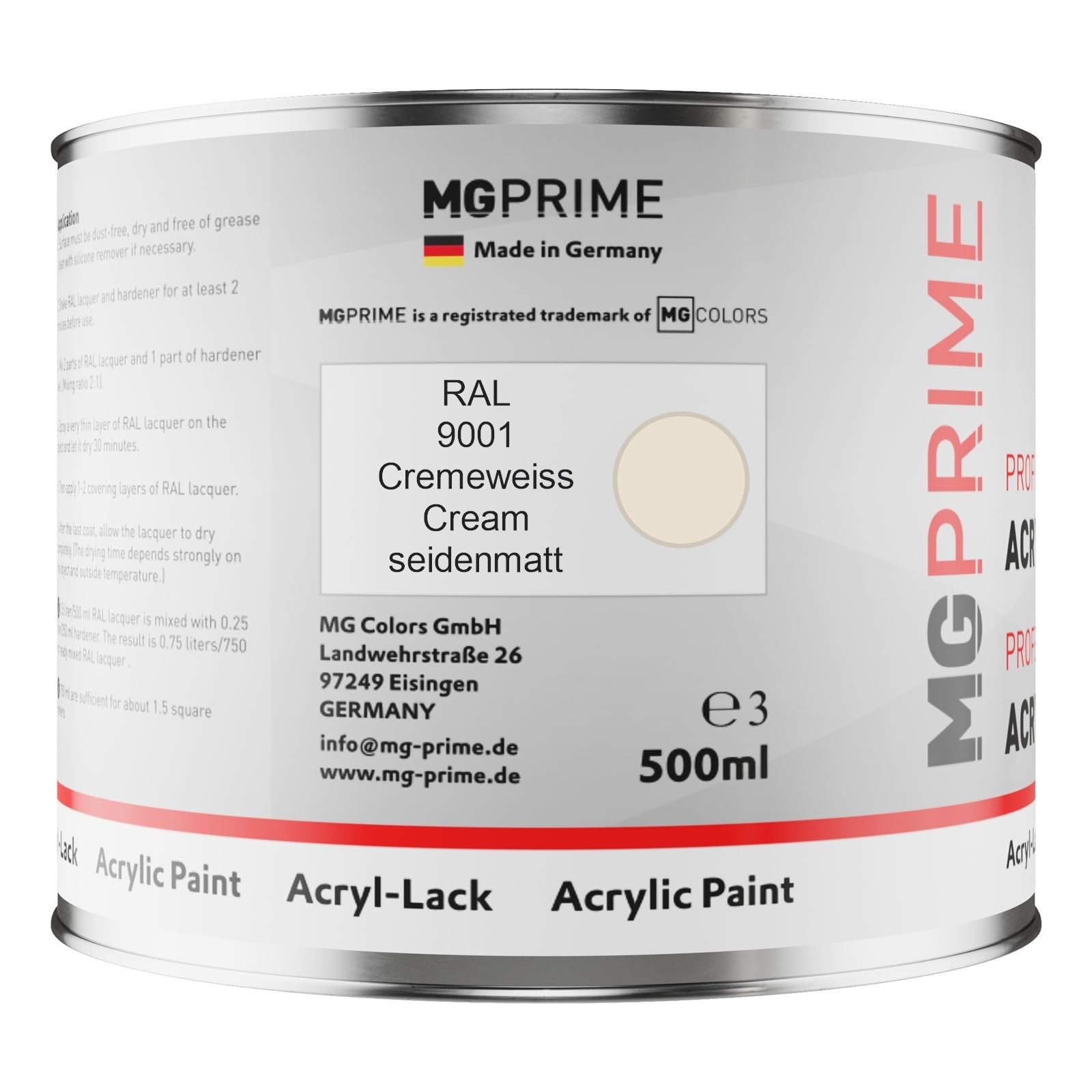 MG PRIME RAL 9001 Cremeweiss Spraydose 400 Ml – Seidenmatt, Schnelltrocknend, Profiqualität