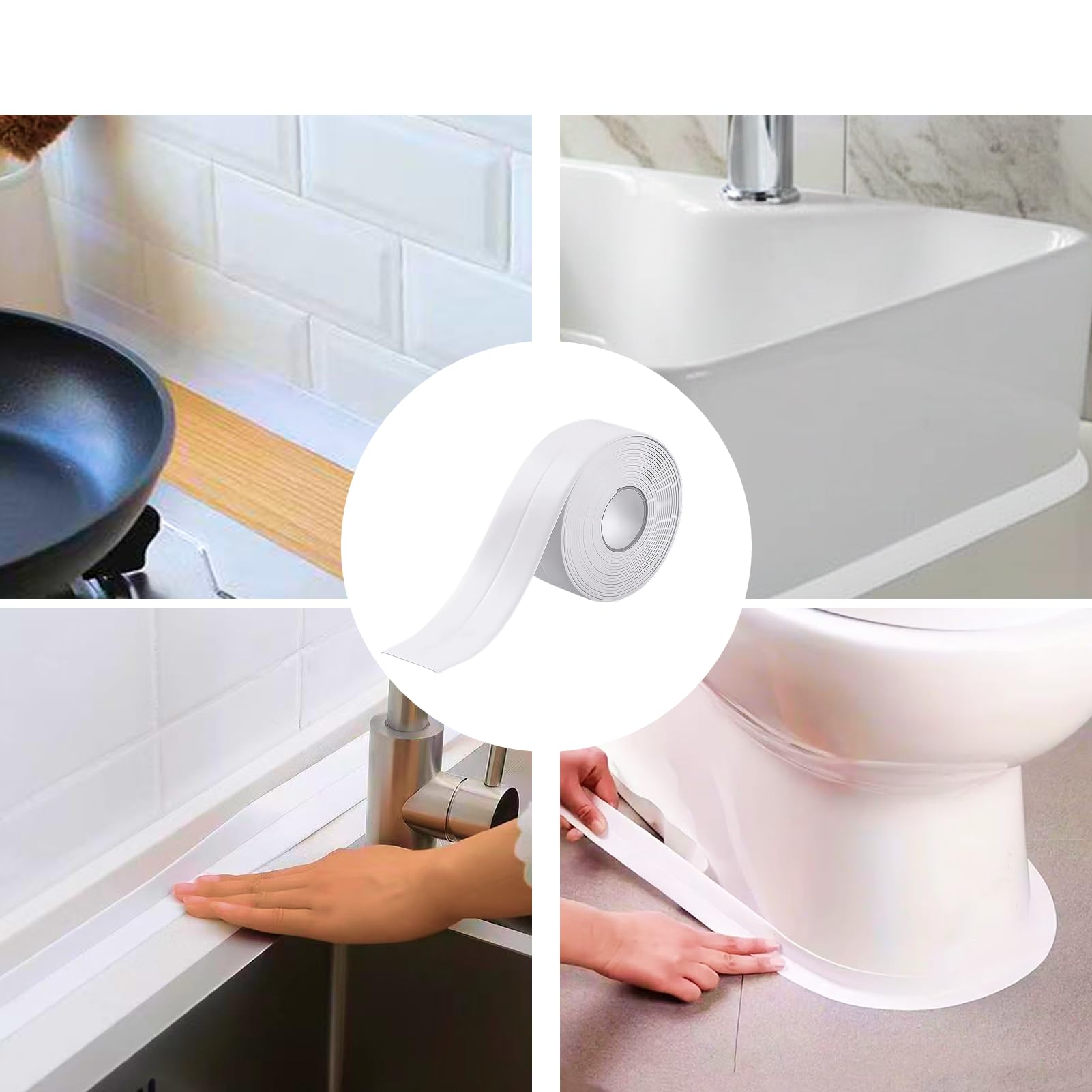 Confezione da 2 rotoli di nastro sigillante autoadesivo in PVC - 22 mm x 3,2 m - Per cucina, bagno, servizi igienici - Bianco