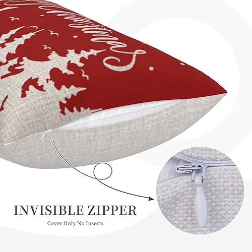 Miniatura 4 de NIDITW Juego de 2 fundas de almohada lumbares de lino y algodón con copos de nieve, pino, bosque, oso de invierno, paisajes lumbares, de algodón,