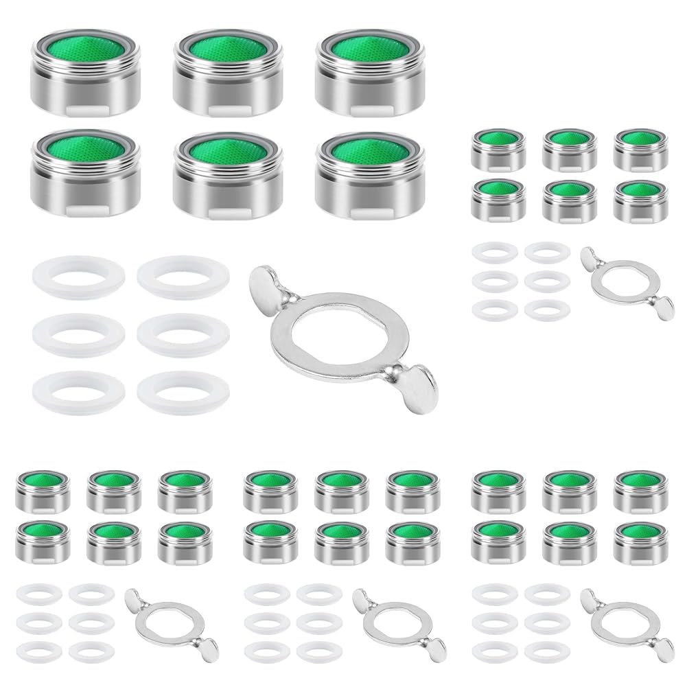 Vinabo 6 Pezzi Rompigetto Rubinetto Cucina Bagno,Filtri Rubinetti Lavandino Universale,Filtri Rubinetto,Aereatori Rubinetti M24 in Ottone Placcato in Cromo in Plastica ABS + 1pz Chiave