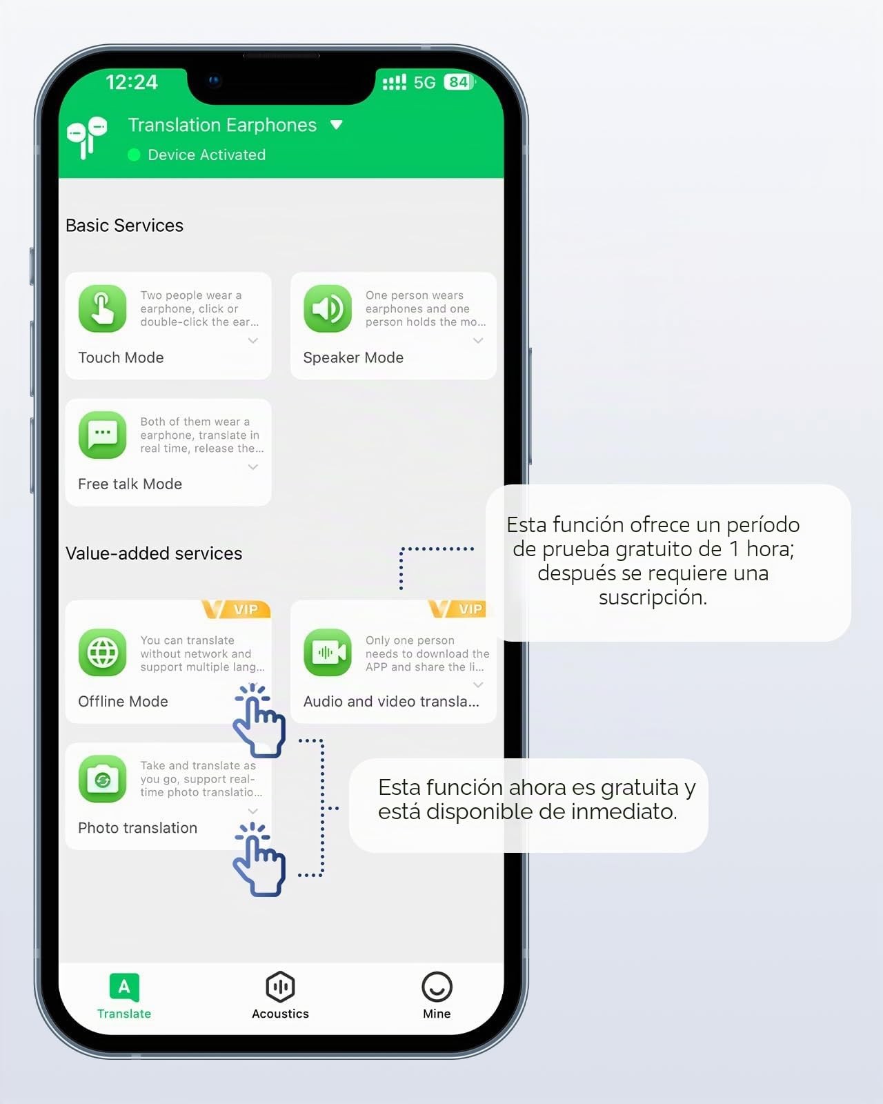 kentfaith AI Auriculares Traductores Instantáneos en Tiempo Real, 150 Idiomas, 30H Batería, Bluetooth 5.3 Diseño Abierto Cómodo, Traductor Bidireccional para Viajes/Negocios/Estudio - Negro